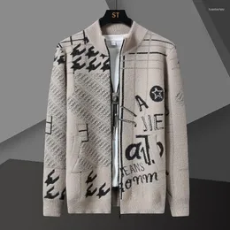 Männer Pullover Herbst Zipper Abstrakte Druck Strickjacke Männer Sweter Koreanische Mantel Designer Herbst Mode Stricken Jacke