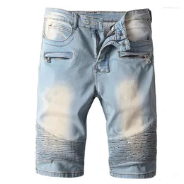 Men's Shorts Moto Biker Men Casual Denim Stretch Solid Straight Slim Fit Male Streetwear Vintage Light Blue Youth Jeans