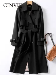 Jaqueta feminina mistura de lã trench coat outono comprimento médio tamanho grande 4xl 2023 moda estilo britânico overknee casacos roupas femininas 230923