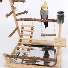 Andra fågelförsörjningar Swing Toy Wood Parrot Perch Stand Playstand med tuggpärlor Cage Playground 230923