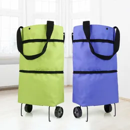 Shopping Bags Folding Pull Cart Trolley Bag With Wheels Foldable Reusable Grocery Food Organizer Vegetables 230923