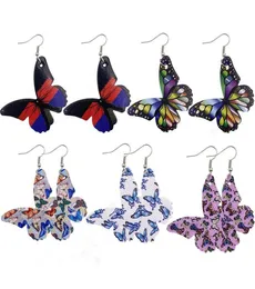 Bohemia Design Butterfly Printed PU Leather Earrings for Women Girl Fashion Waterdrop Double Side Dangle Drop Earrings Party Jewel7350832