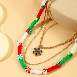 Correntes 2023 Cor de Natal Cerâmica Macia Beads Colar Boho Mulheres Multilayer Clay Gargantilha Clavícula Cadeia Jóias Meninas Presentes