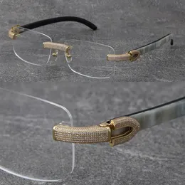 Whole New Black Mix White Buffalo Horn Frames Eyewear Rimless Micro-paved Diamond set Glasses male and female 18K gold frame g287a