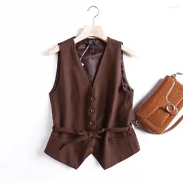 Kvinnors jackor lmcavasun 2023 Spring Autumn Fashion Sleeveless Suit Vest Pendstil Kvinnor Vintage Solid Color Simple Casual Tops Kvinna