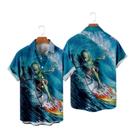 Freizeithemden für Herren, hawaiianisch, für Herren, cooles Alien-Surf-Print, kurzärmelig, Hawaii-Sommer, Strand, Urlaub, Tops, atmungsaktiv