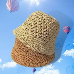 Wide Brim Hats 2023 Summer Foldable Sun Hat Visor Hollow Out Bucket Knit Beach Caps UV Protect Women Handmade