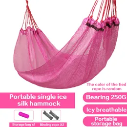 Hammocks Outdoor Hammock Portable Garden Hammock Sports Home Travel Camping Sing Single Ice Silk Mesh Bed Hunting Sleeping Swing 230923