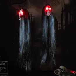 Inne imprezy imprezowe dostarcza Halloween Halloween Hanging Ghost Skull z długimi włosami Świeciowe oczy House House Szkielety Dekoracja 230923