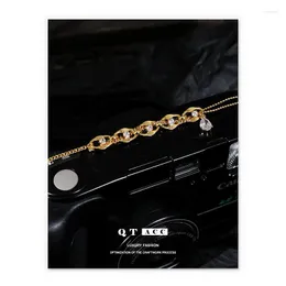 Chains Brass Plated 18K True Gold Dark Cold Feng Shui Drop Zircon Double Layer Ball Chain With Small Diamond Design Necklace For Women