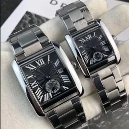 Les hommes carrés de luxe regardent les femmes montres en acier inoxydable cadran romain sous-cadran de travail montre-bracelet mâle top marque dames montres-bracelets lov238e