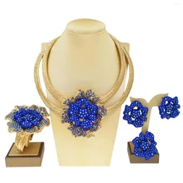 목걸이 귀걸이 세트 Yulaili 2023 Blue Flower Pendant African Gold 도금 보석 여성 결혼식 액세서리 H50044