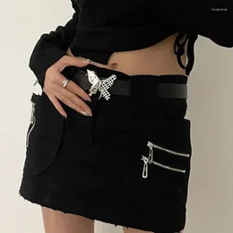 Belts Y2k Faux Leather Butterfly Belt For Women Designer Alloy Buckle Waist Strap 2000s Female Girl Jeans Decoration Waistband