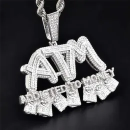 Iced Out Full Zircon ATM Addicted in Money Pendant Necklace Gold Silver Plated Mens Hip Hop Jewelry Gift223C