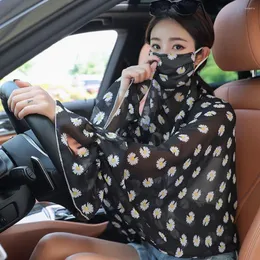 Halsdukar Fashion Floral Print Sun Protection Driving Cycling Anti-ultraviolet Sleeve Arm Warmers Shawl Silk Veil Suit