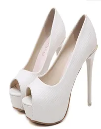 Elegant white ivory peep toe platform high heels pumps bride bridesmaid wedding shoes 12cm size 34 to 402806153