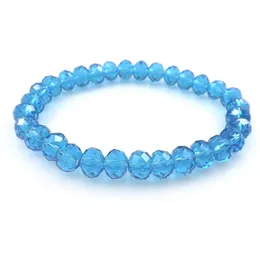 Bracciale con perline di cristallo sfaccettato blu lago da 8 mm per donna Braccialetti elastici stile semplice 20 pezzi / lotto Whole2539