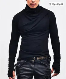メンズTシャツの男性タートルネックミトン長袖Tシャツファッションカジュアルティーグローブ男性スリムフィットパンクコスチューム衣料品トップコート