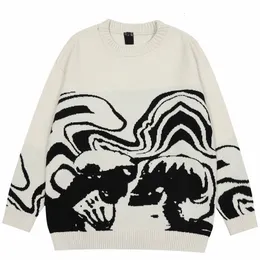 Women's Sweaters Y2K sweater loose pullover in autumn slim hip-hop street knitted black-and-white homemade head 230923