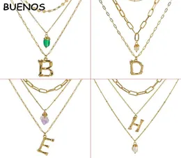 Pendant Necklaces BUENOS Multilayer Letter Initial Necklace Women AZ Fashion Pearl Zircon Natural Stone Gold Chain Jewelry6160729