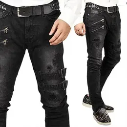 Mäns jeans högkvalitativa märken män rippade mode casual cyklist vintage streetwear manliga denim byxor hip hop ungdom last