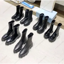 Designer stövlar kvinnor svart läder boot vinter casual skor plattform martin booties skarvning stretch rund tå spetsiga skor storlek35-40