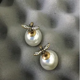 Classic size double-sided Pearl Earrings Sterling Silver needle with Diamond Earrings285l