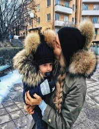 Fashion Parentchild Caps Cute Infant Baby Pompon Winter Hat Double Fur Ball Hat Mother Kids Warm Knitted Hat Newborn Beanie Cap X88703088