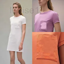 Grundläggande casual klänningar designer vår sommar ny kärlek häst mångsidig rund nacke broderad fickficka kort hylsa t-shirt super smal passar lång klänning 8c1k