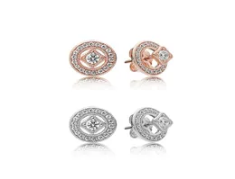 Elegant CZ Diamond Stud Earrings For 925 Sterling Silver Rose Gold Plated Charm Vintage Lady Stud Earrings With Box1070865