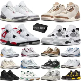 With box 4s basketball shoes men jumpman 4 White Cement fire red Palomino Racer Blue Dark mocha Military Black Pine Green Black Cat trainers mens sports sneakersMD4Y