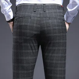 Мужские костюмы ICPANS, узкие клетчатые мужские классические брюки, узкие деловые офисные брюки для мужчин, эластичный костюм, облегающий костюм, лето 2024