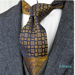 F22 Multicolor Brown Gold Yellow Navy Blue Floral Mens Ties Neckties Pocket Square 100 Silk Jacquard Woven Tie Sets Hanky1566049