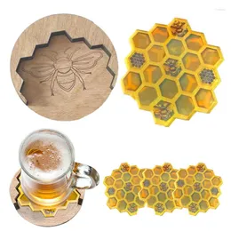 Table Mats Wooden Hexagon Honeycomb Coasters Set For Kitchen Non Slip Heat Resistant Home Decoration Living Room Accessories