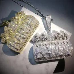 Hip Hop Iced Out Letters IN CASH WE TRUST Pendant Necklace For Men Women Micro Pave Zircon Necklaces282w