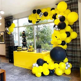 Andra evenemangsfestleveranser 105 st/set Yellow Black Balloons Garland Arch Kit Metal Silver Latex Balloons Kid Birthday Baby Shower Wedding Party Decoration 230923