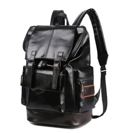 Korean Version Men's Pu Leather Large Backpack Fashion Trend Schoolbag Student Backpack Leisure Business Soft Leather Travel Bag 230715