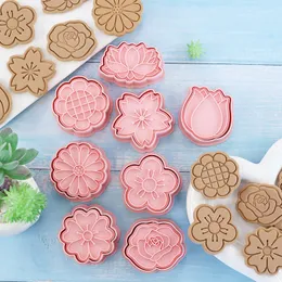 Formy do pieczenia 8pcsset Flower Flower Cakiety 3D plastikowe pleśń ciastka pieczęć