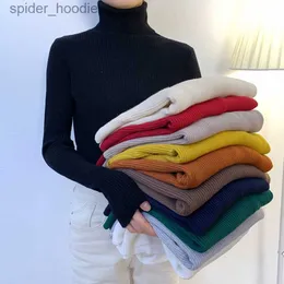 Kadın Sweaters Kadın Belktlenek Sweaters 2023 Sonbahar Uzun Kollu Yumuşak Sıcak Şeritli Örme Külot Kore Katı Elastik Slim Basic Jumper Üstleri L230925