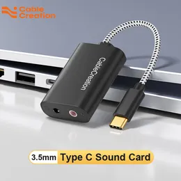 بطاقات الصوت cablecreation type usb t type c ounderal sound card type c to 3.5mm audio jack stereo dac 2 in 1 USB c microphone adapter for laptop 230925
