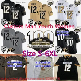 Personalizado S-6XL NCAA 2023 New Legend Football Colorado Buffaloes 12 Travis Hunter Jersey Stitch Pac 12 Patch Jerseys revelado 1924-2023 100º aniversário Homem Mulheres Juventude