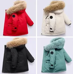 2023 Winter Designer Children's Coat Boys 'Down Down Coat Real Raccoon Fur Fur Shicay Warm Warm Baby Coat 2-12 Girls' Stuct