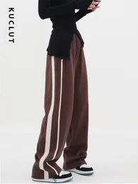 Spodnie damskie Capris Kuclut w paski workowate spodnie dresowe dla kobiet moda ładunek sznurka szeroka noga y2k vintage zwykłe proste spodnie 230925