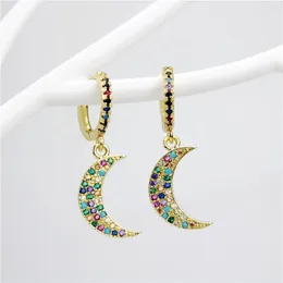 Dangle Earrings 33mm 5pair/lot Fashion Cz Charm Jewelry Colorful Moon Styling Earrings. Accessories