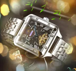 Square Roman Tank Moon Sun Dial Men Watch Mechanical Selfing Automatic Ruch Business Business