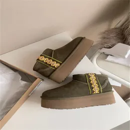 5 cm ensam klassisk australisk snöstövlar ultraling mini boot plattform tjock sula mini vävd etnisk stil mode retro cowhide wgg inre varm päls vinter oss