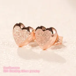 Stud Earrings Spring 925 Sterling Silver Matte Brilliance Hearts Rose Gold Original European Style Brand Woman Jewelry