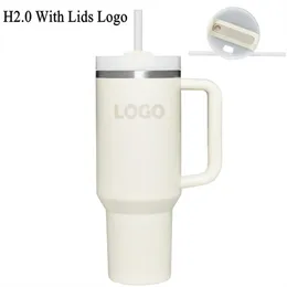 Quencher H2 0 40oz Tumblers Cups With Handle Insulated Car Mugs With Lids and Straws Stainless Steel Coffee Termos Tumbler with Lo2713
