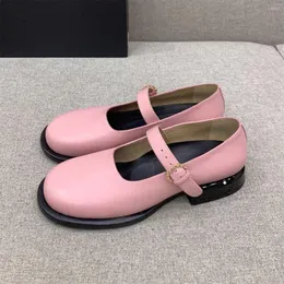 Dress Shoes 2023 Summer Pumps Fashion Round Toe Women Concise Buckle Strap Genuine Leather Sapato Feminino Size 35-41
