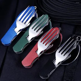 Dinnerware Sets In 1 Detachable Camping Utensils Cutlery Set Stainless Steel Travel Foldable Knife Fork Spoon Bottle Opener